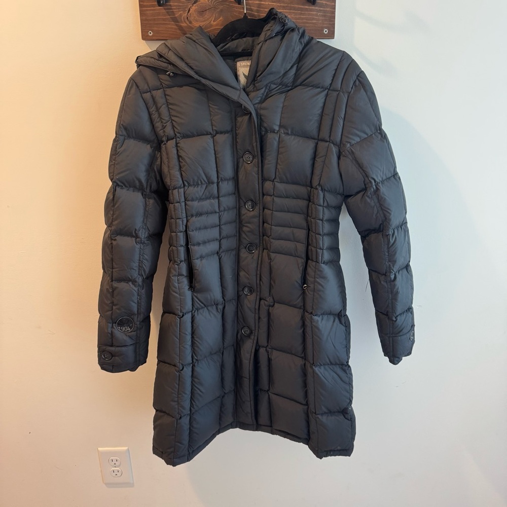 I. Spiewak & Sons Black Longline Hooded Down Puffer Coat Large